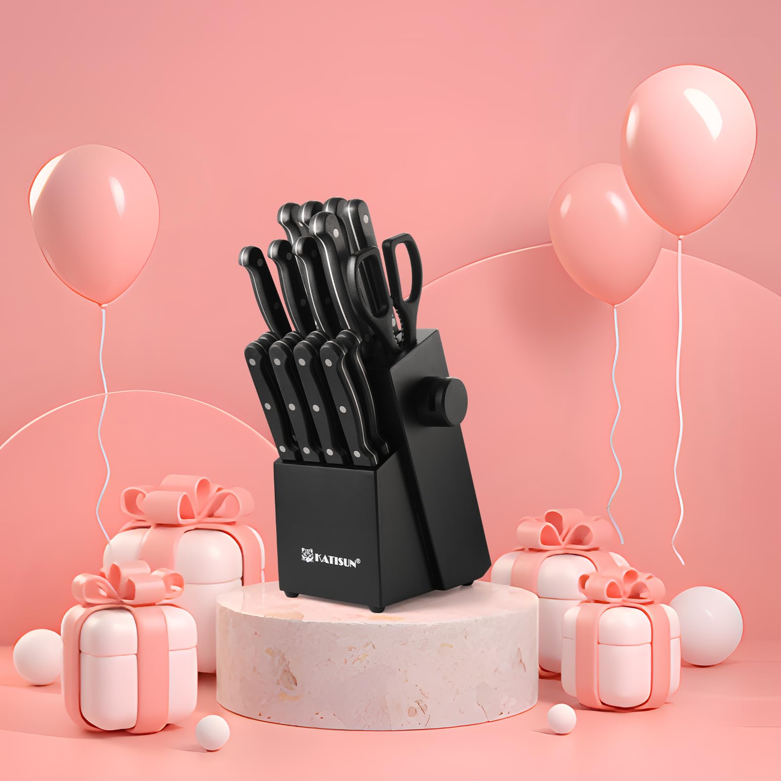 19 Piece Kitchen Knife Set German Steel Block with Built-in Sharpener
