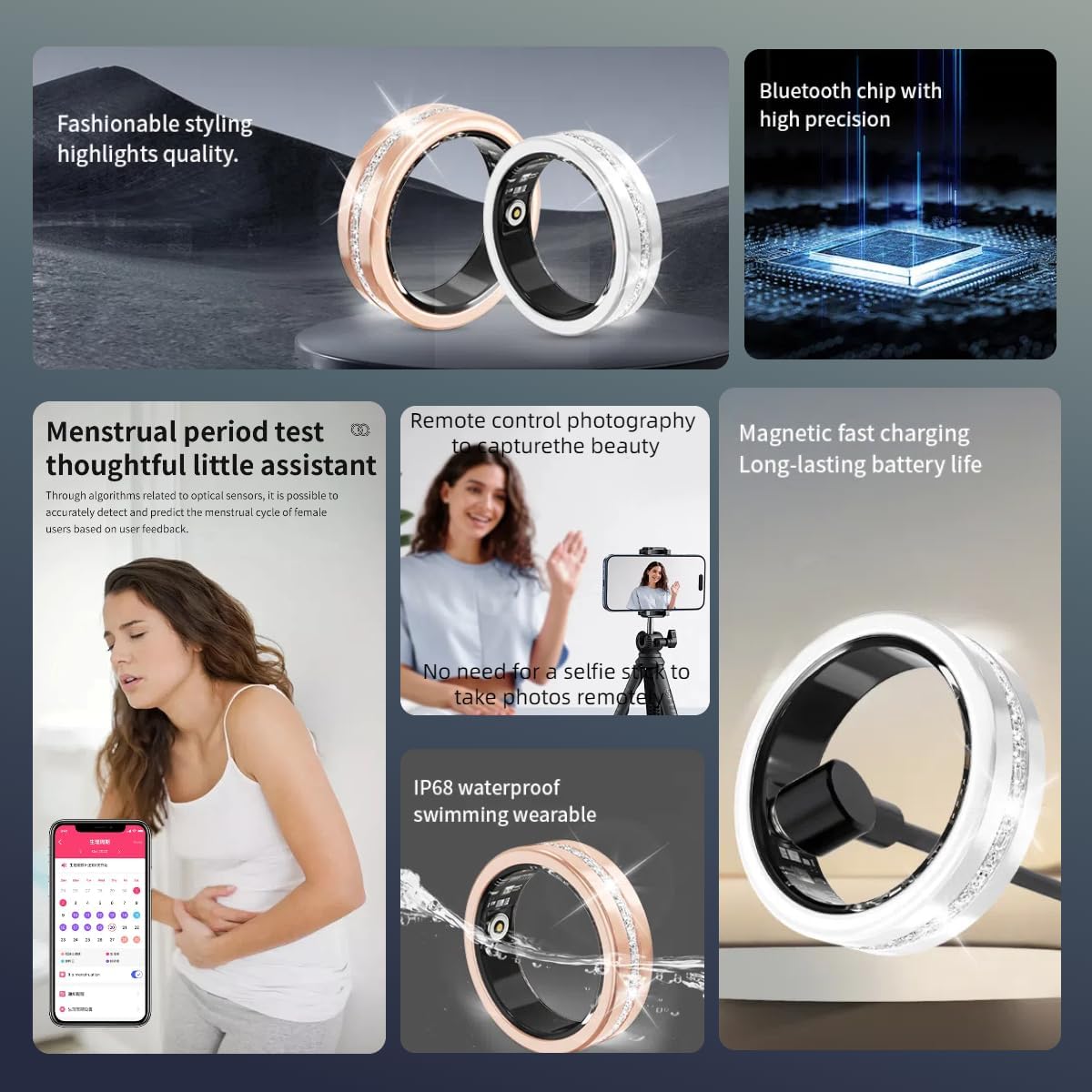 Rose Gold Smart Ring for Women with Health Tracking & Gesture Control