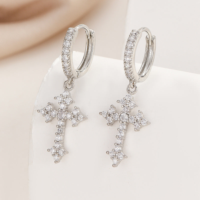 Luxury Zircon Cross Dangle Hoop Earrings for Men Stylish