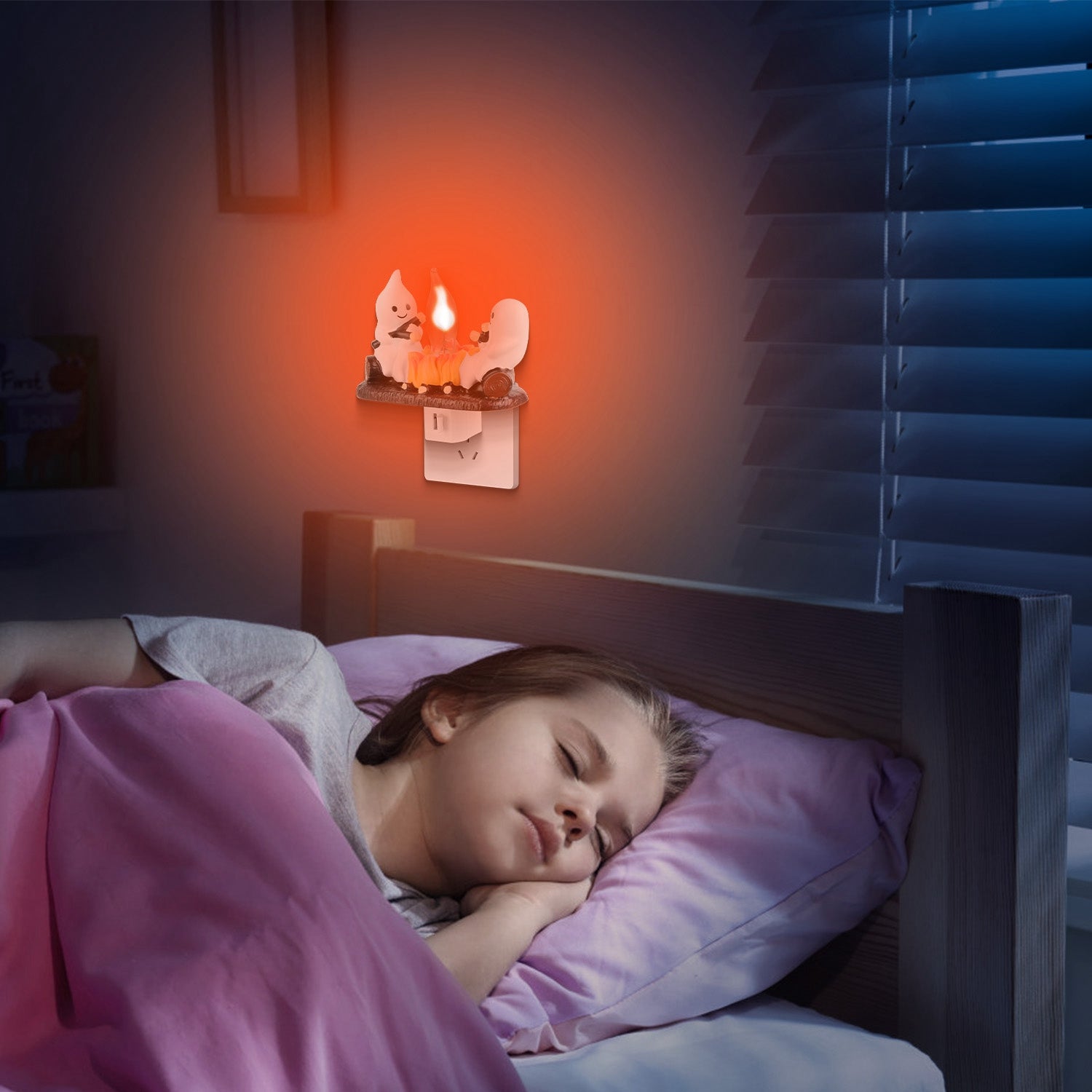 Ghost Campfire Night Light Flickering Flame Halloween Decor Set