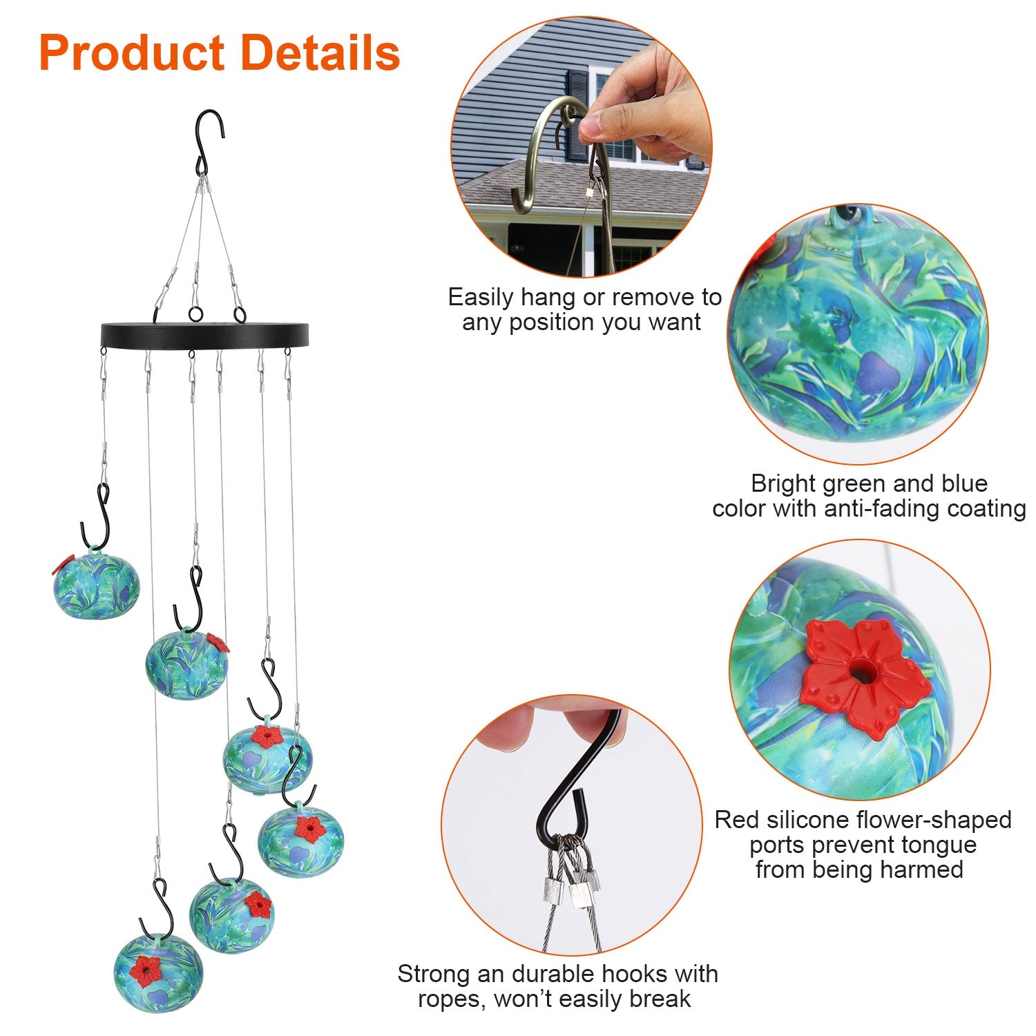 Hummingbird Feeder Wind Chimes Hanging Outdoor Garden Decor
