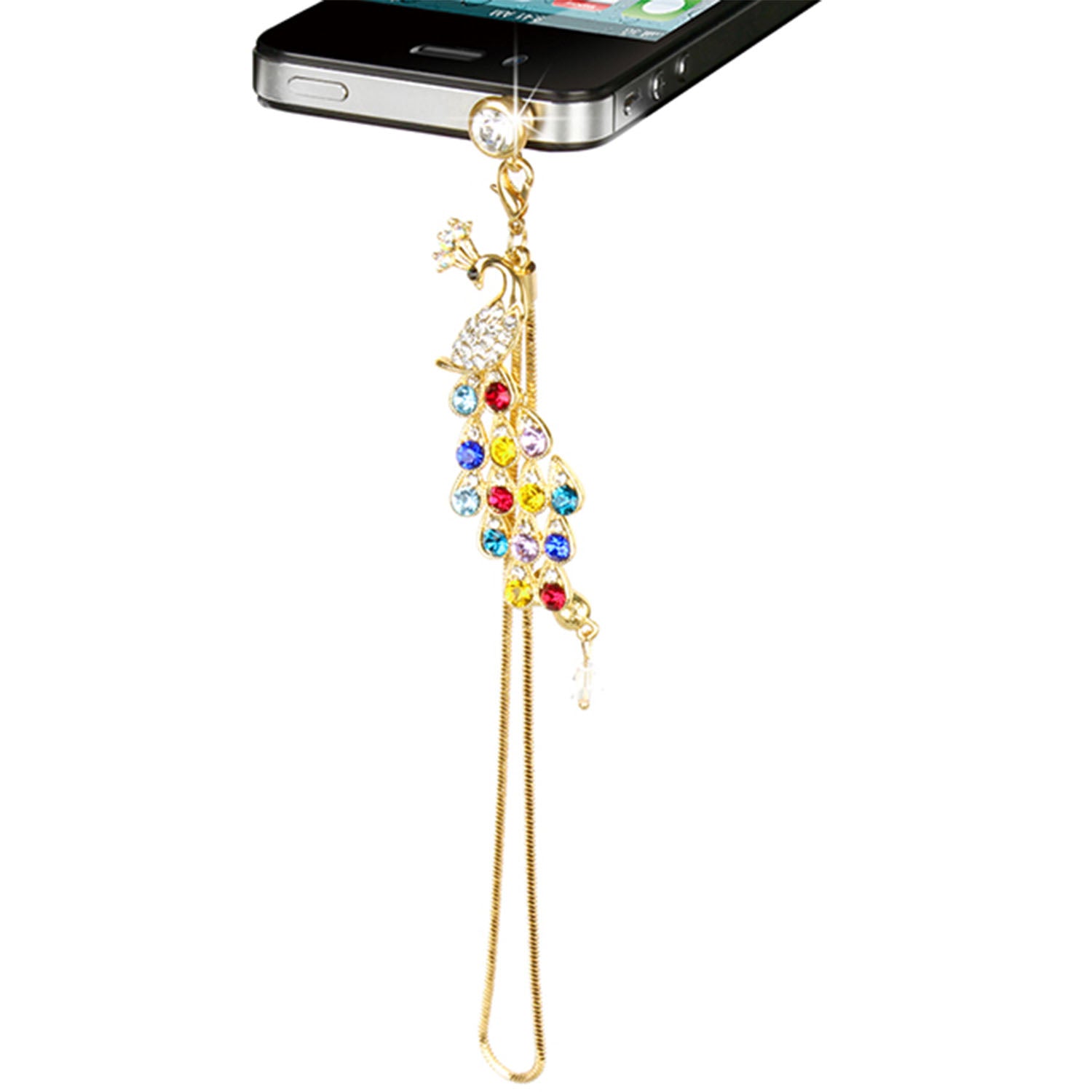 Crystal Diamond Peacock Phone Dust Cap 3.5mm Jack Pendant