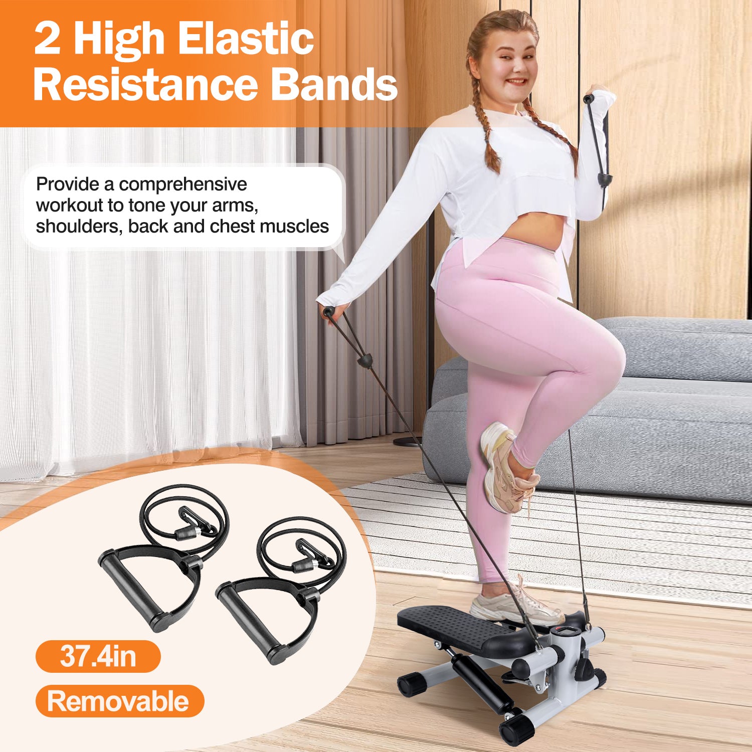 330.7lbs Capacity Mini Fitness Stepper with Resistance Bands LCD Monitor Stair Stepper