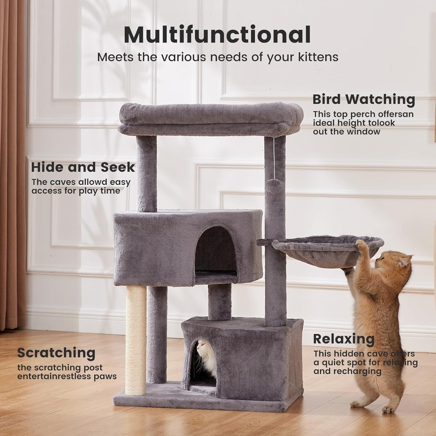 Premium Large Cat Tree Heavy Duty Tower with Scratch Post Perch