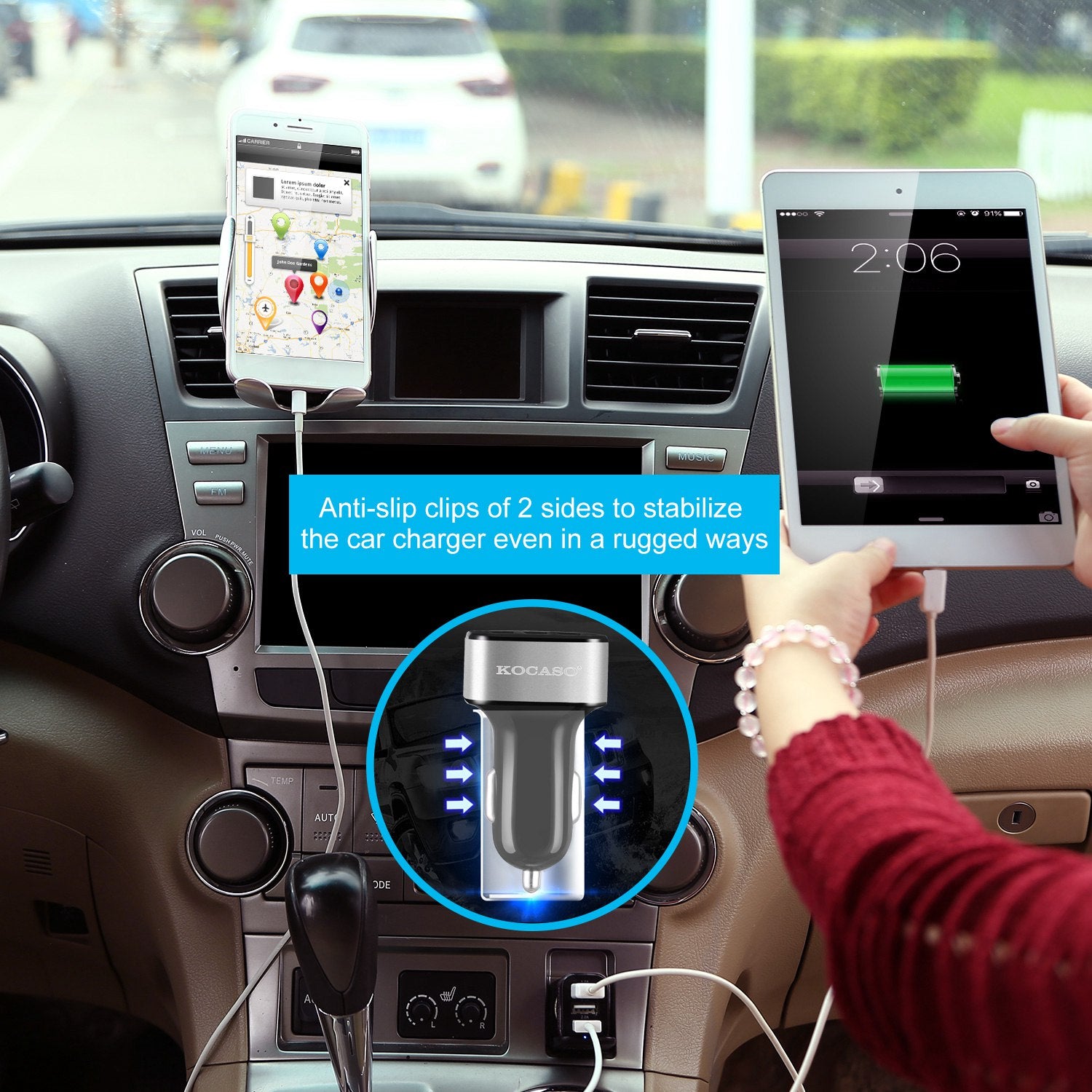 3 Port USB Car Charger 30W Fast Charging Adapter for Phones
