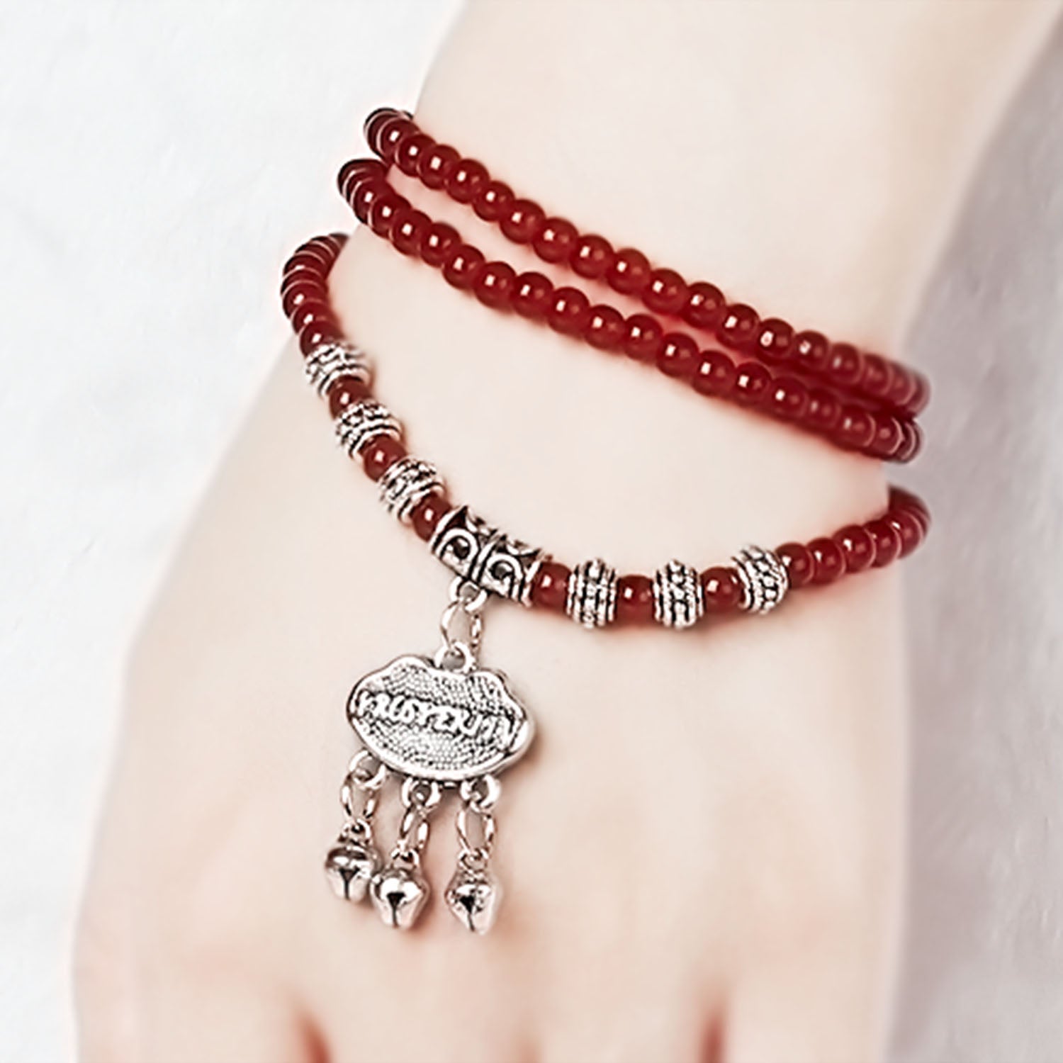 Lucky Red Agate Beaded Bracelet Thai Amulet Good Fortune