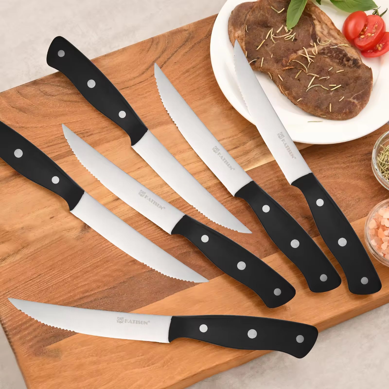 8PCS Steak Knife Set Carbon Steel with Ergonomic Handles