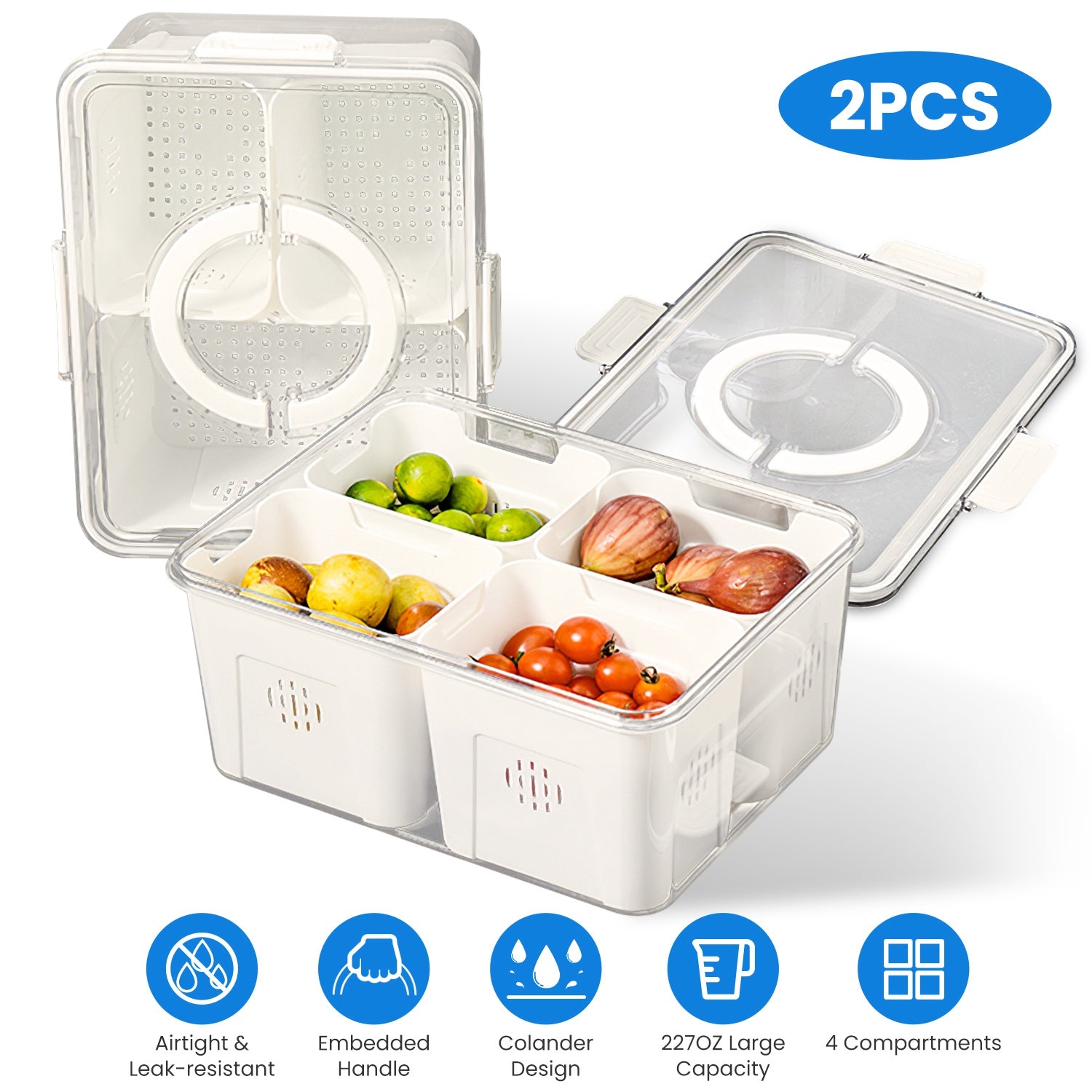 2-Pack Airtight Fruit and Vegetable Storage Containers