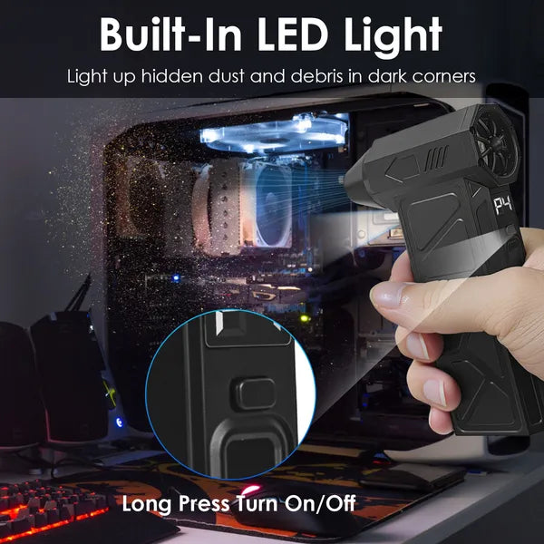 Compressed Air Duster Cordless Air Blower with LED Light for PC Keyboard Cleaning