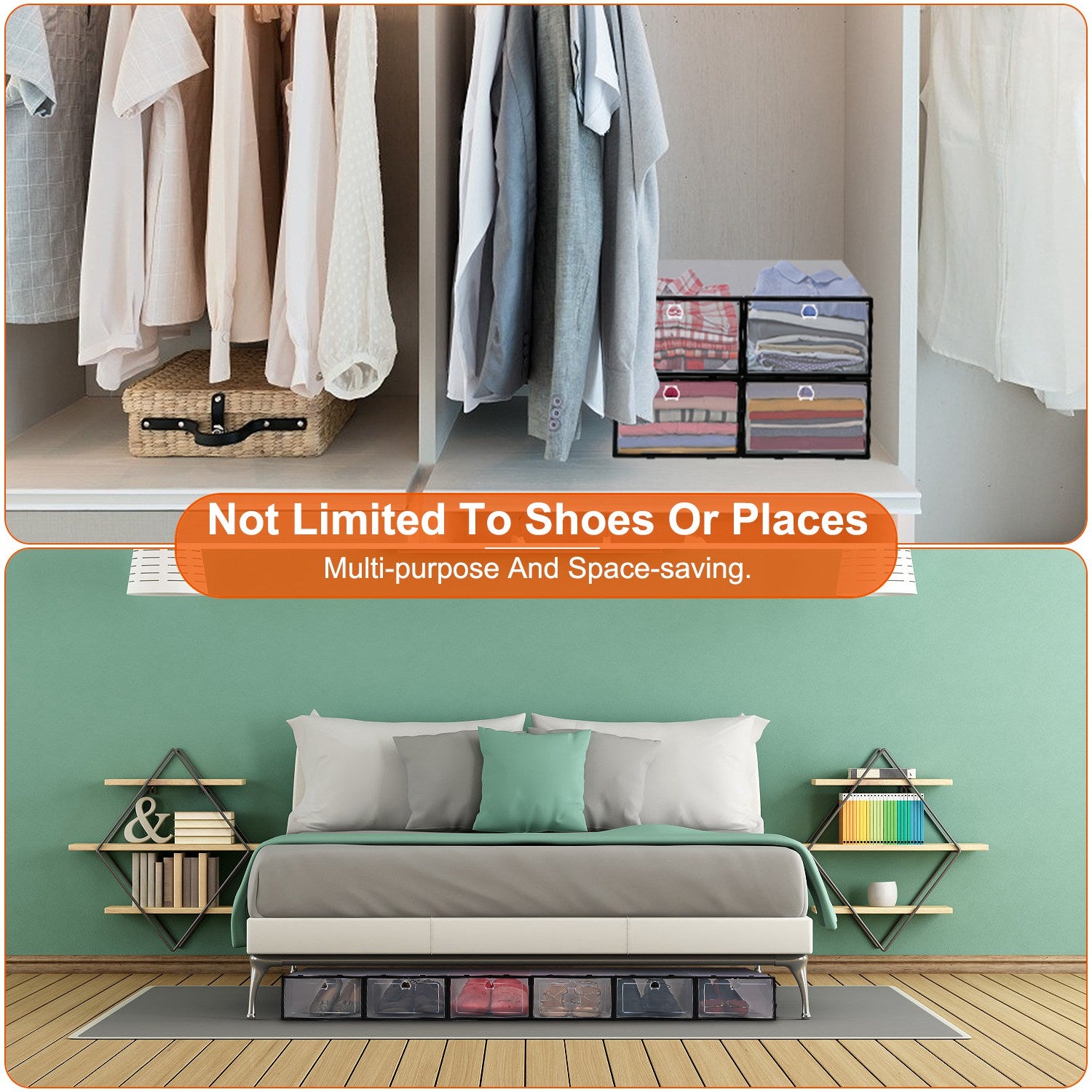 6 Pack Stackable Shoe Storage Boxes Transparent Collapsible Organizer