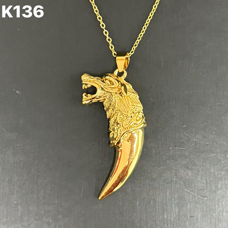 Bold Viking Wolf Necklace 24K Gold Gothic Tribal Pendant