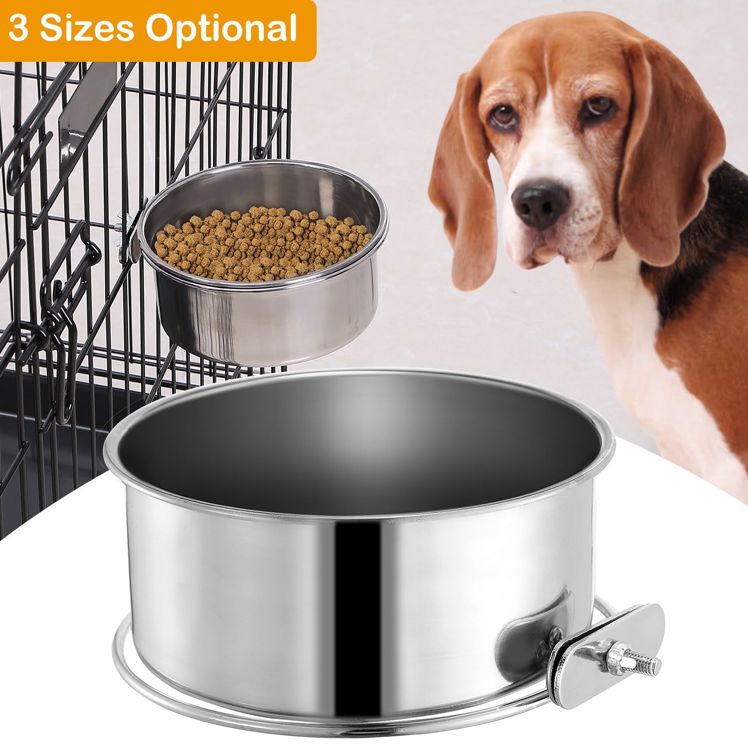 Stainless Steel Hanging Dog Bowl with Clamp Detachable Design