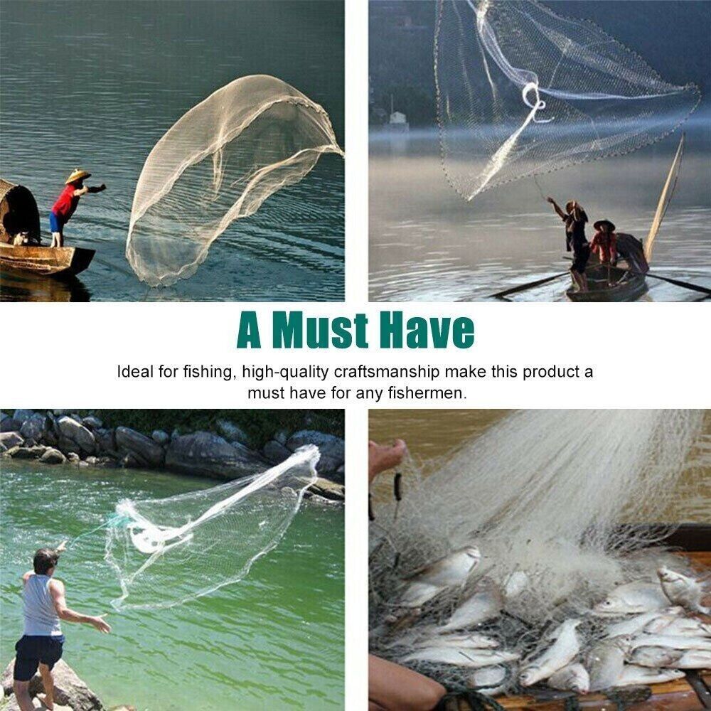 Fishing Cast Net Easy Throw Strong Nylon Mesh Bait Net