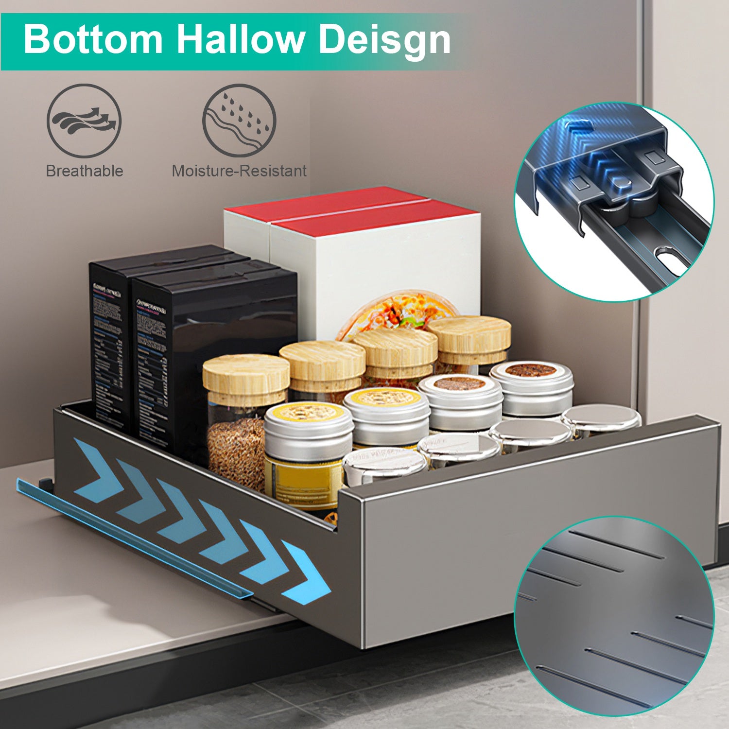 Pull Out Cabinet Organizer Carbon Steel Slide Drawer Rack