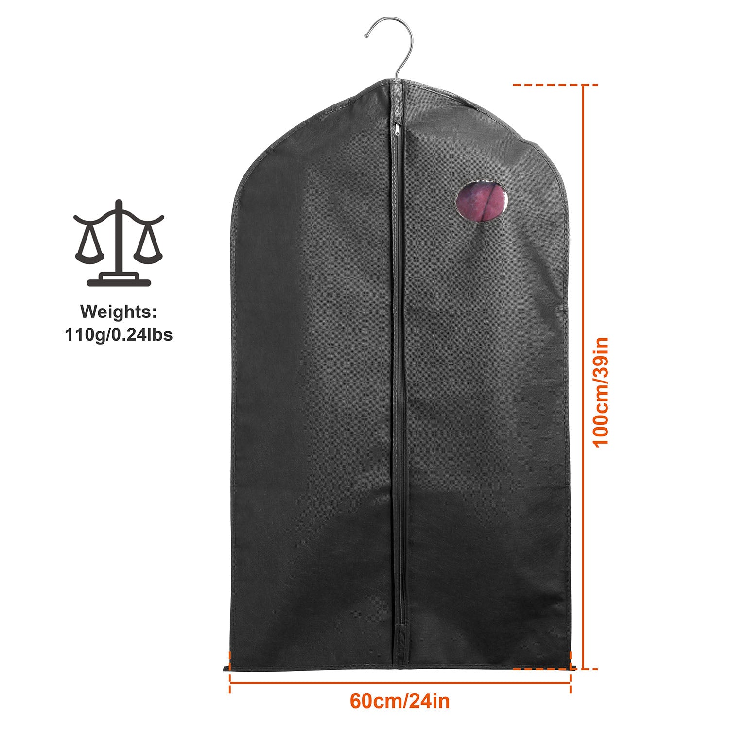 5Pcs Garment Bags 39in Hanging Suit Cover with Zipper Window