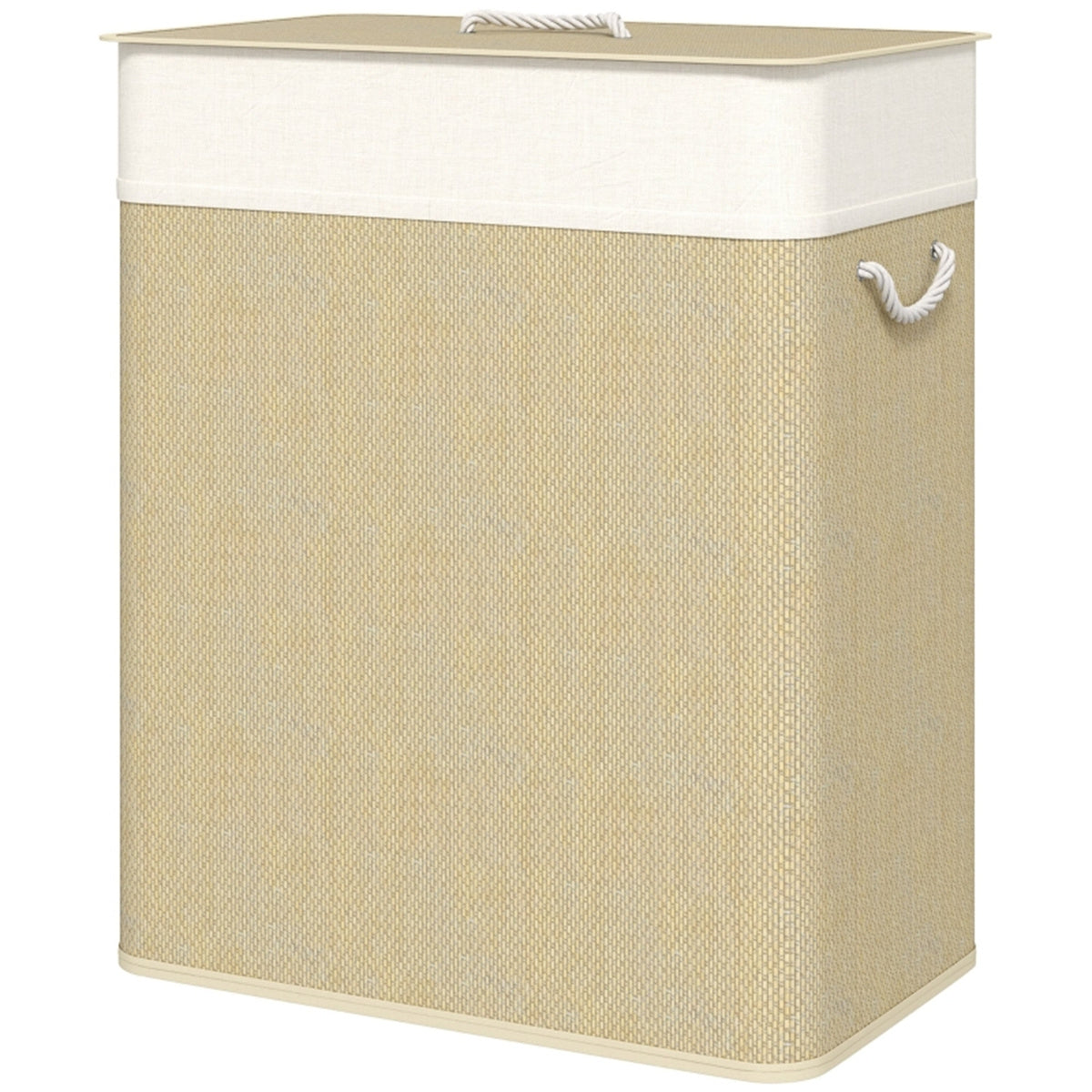 Double Laundry Basket With Lid Bamboo Hamper Organizer XL