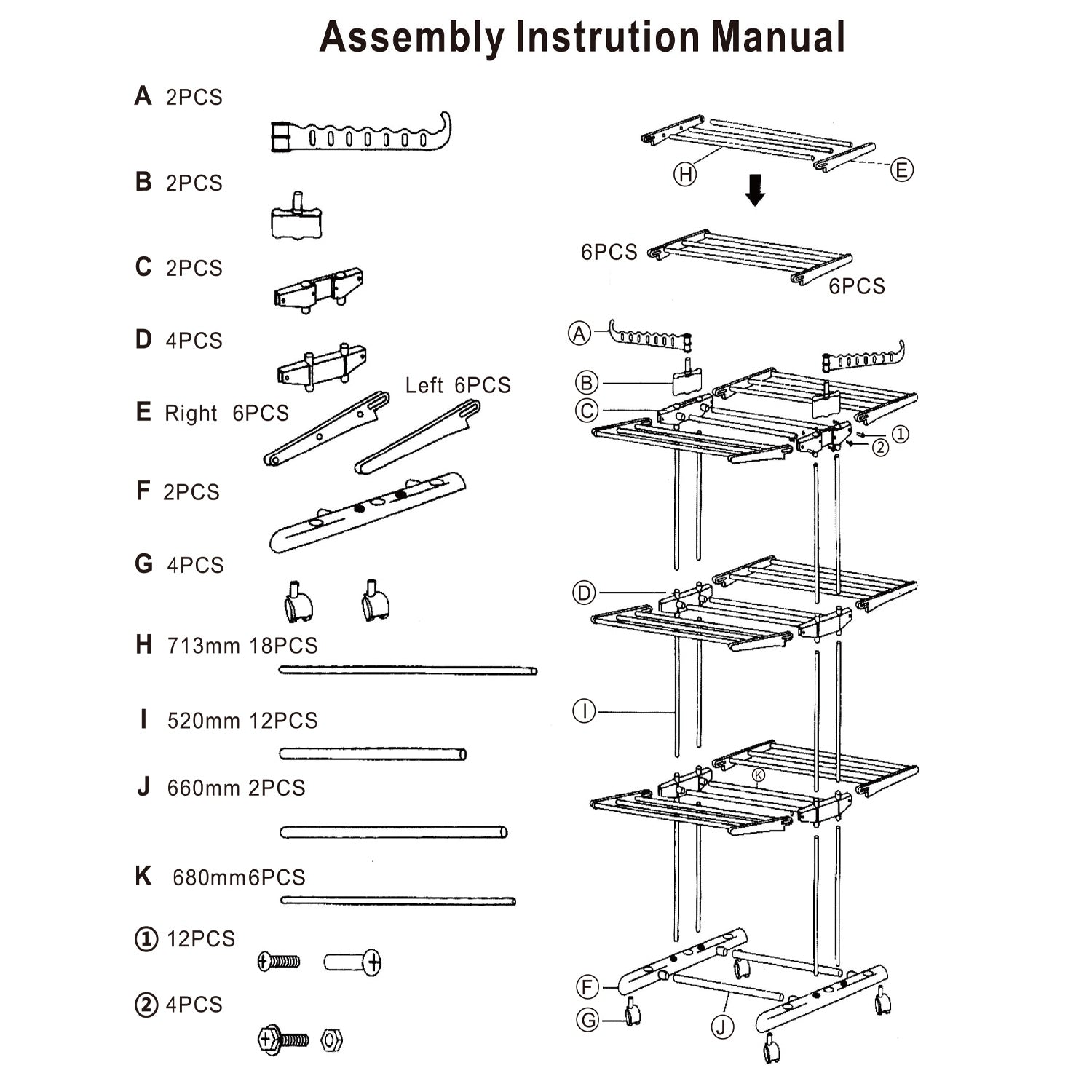 Heavy Duty 3-Tier Clothes Drying Rack with Wheels & Side Wings