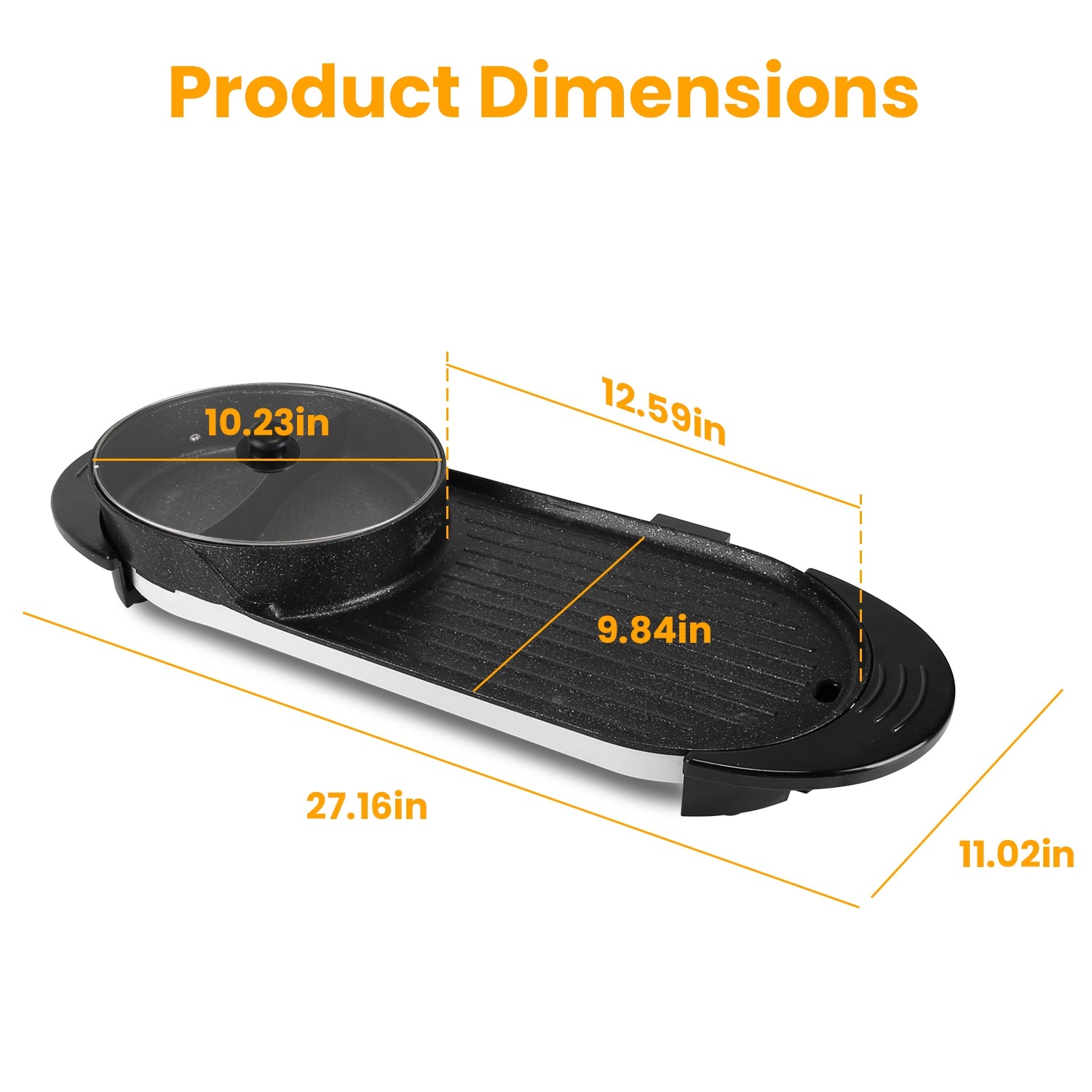 2-in-1 Electric Hot Pot with BBQ Grill 2200W Non-Stick