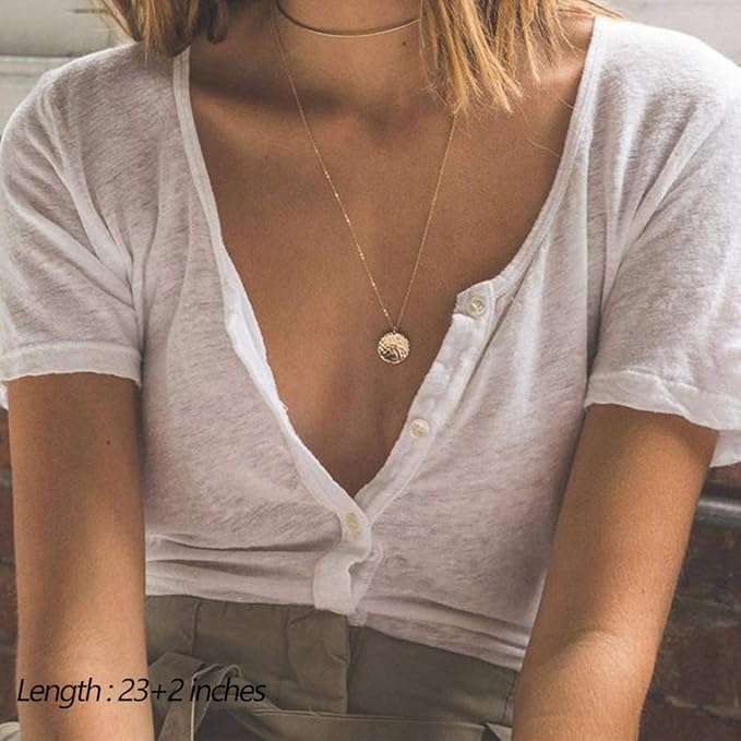 Elegant Layered Choker Necklace Set 14K Gold Y Pendant Chic