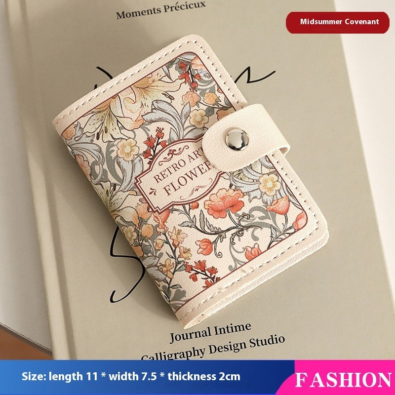 Women Retro Oil Painting Flower Card Holder Large Capacity Wallet