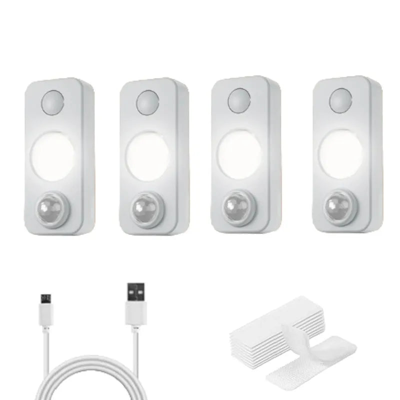 4 PCS Motion Sensor LED Lights Rechargeable USB Cabinet Lighting Set