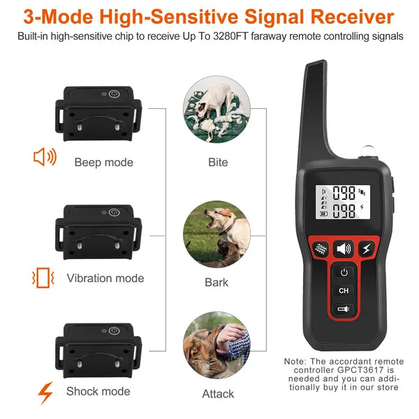 Waterproof Dog Training Collar Receiver with Beep Vibration Shock